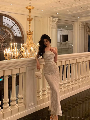 Sheath Spaghetti Straps Sleeveless Lace Date Night Dress Prom Dresses Birthday Party Outfit SD859